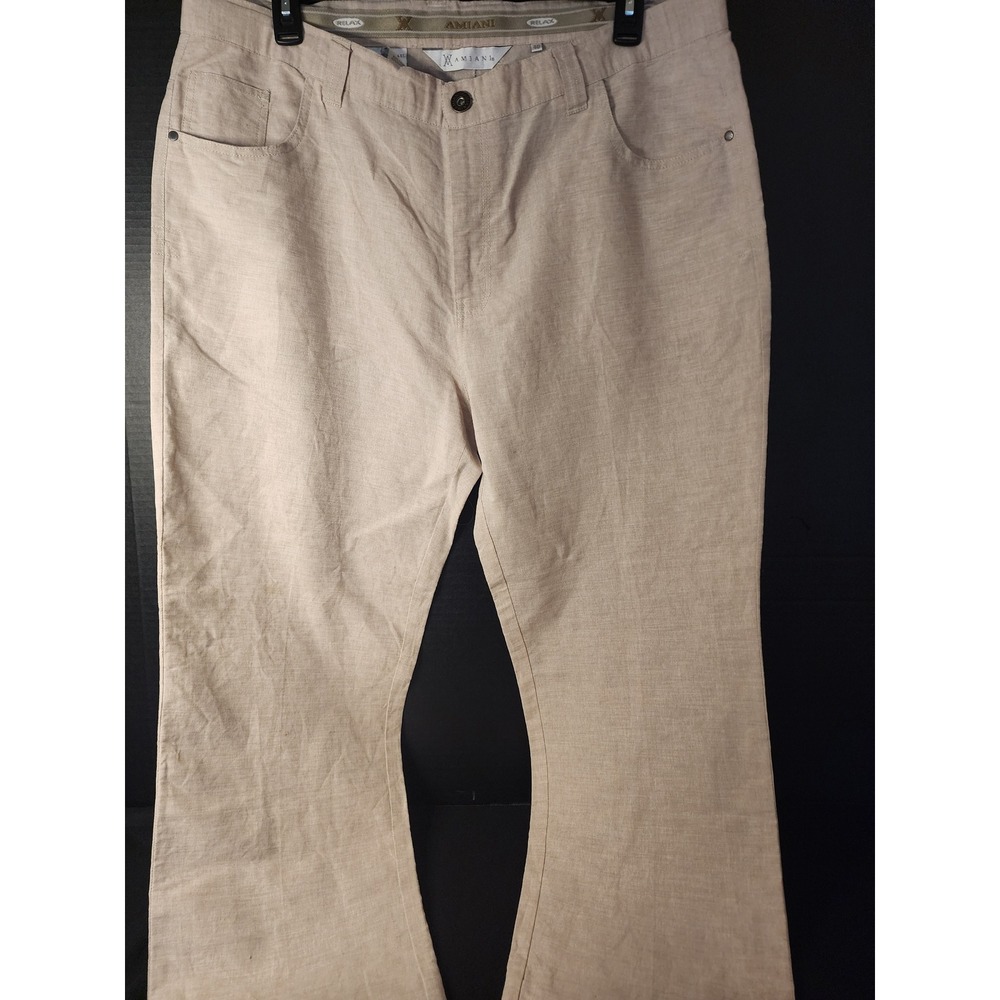 Amiani Relax Mens Beige Linen Cotton Blend Straight Leg Pants Size 40 Tan